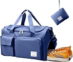 Sac de voyage pour femmes hommes, Sac de gymnastique étanche avec compartiment de chaussures, Sac pliable léger, Sac d'entreposage, Sac pour organisateur sec et humide, Grand sac week-end pour le voyage sportif (bleu)