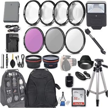 55mm 28 Pc Accessory Kit for Nikon D3400, D3500, D5600 DSLRs with 0.43x Wide Angle & 2.2X Telephoto Lens, Flash, 32GB, Filter & Macro Kits, Backpack & More