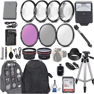 55mm 28 Pc Accessory Kit for Nikon D3400, D3500, D5600 DSLRs with 0.43x Wide Angle & 2.2X Telephoto Lens, Flash, 32GB, Filter & Macro Kits, Backpack & More