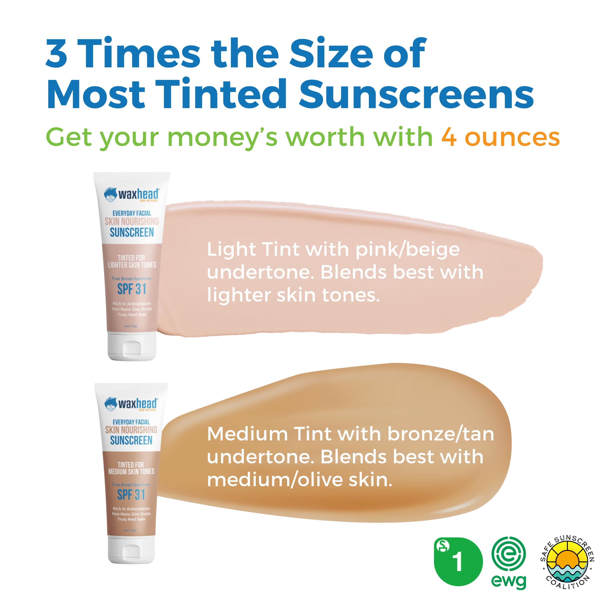 Waxhead - Protector solar mineral tintado para cara, crema hidratante Sheer Glow BB Cream con SPF 31, óxido de zinc no nano, sin perfume, protector solar mineral no comedogénico, para usar debajo del 7
