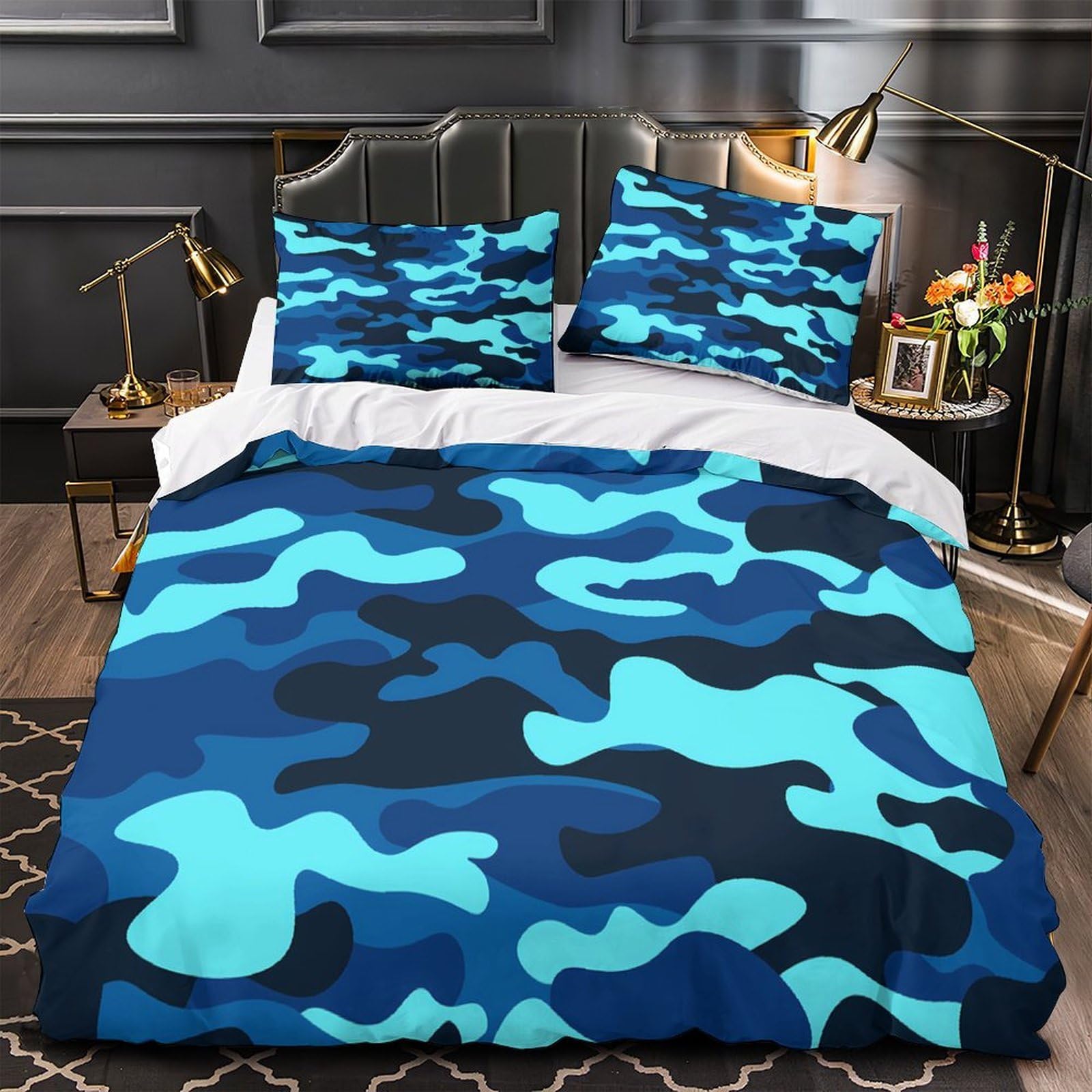 Housse de couette bleu 3D hypoallergénique ultra douce et respirante