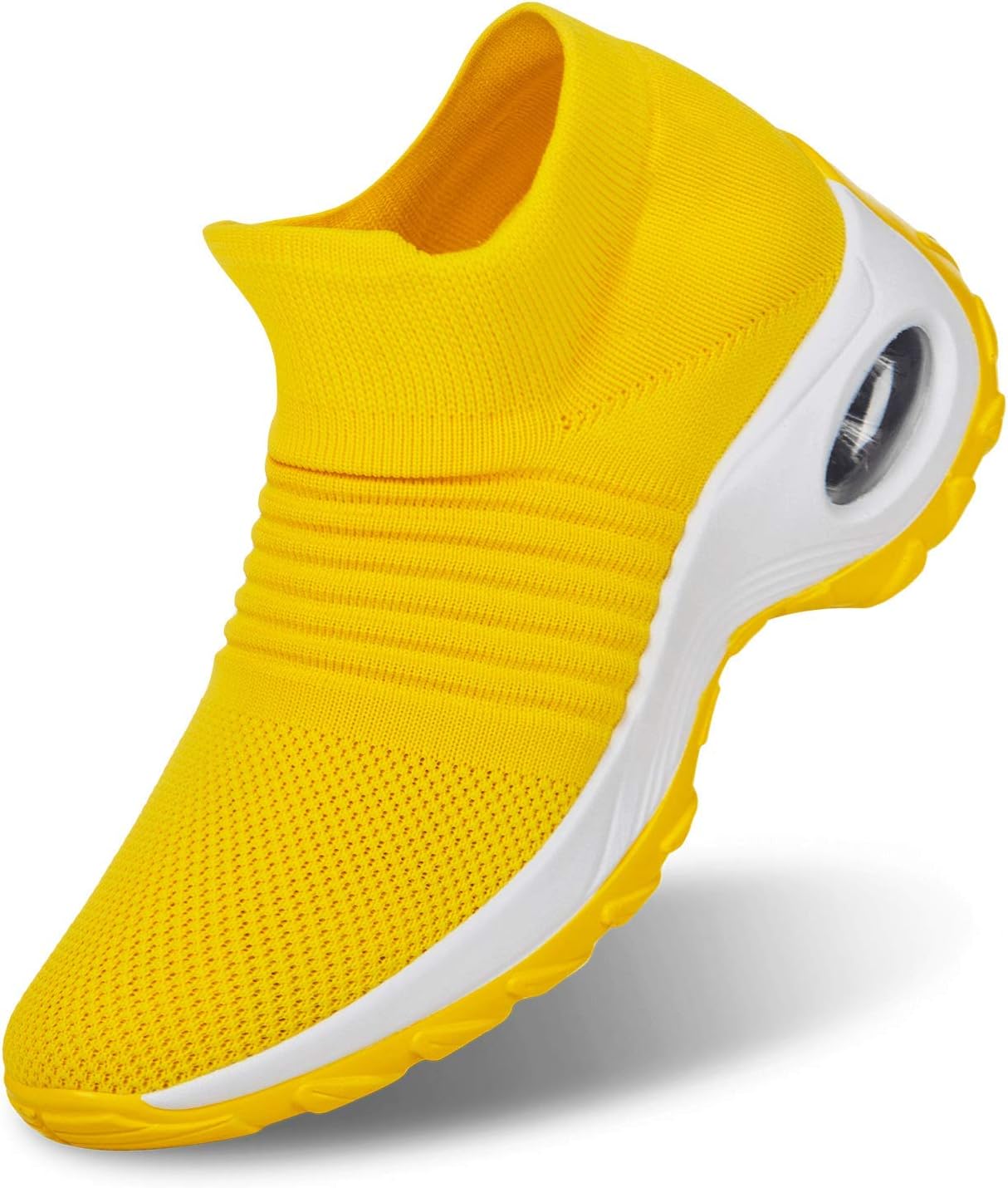 Ladies Trainers Air Cushion Slip-on Lightweight Running Shoes Gym Sport Outdoor Walking Breathable Jogging Fitness Athletic Casual Shoes, 1839-yellow, 7 UK