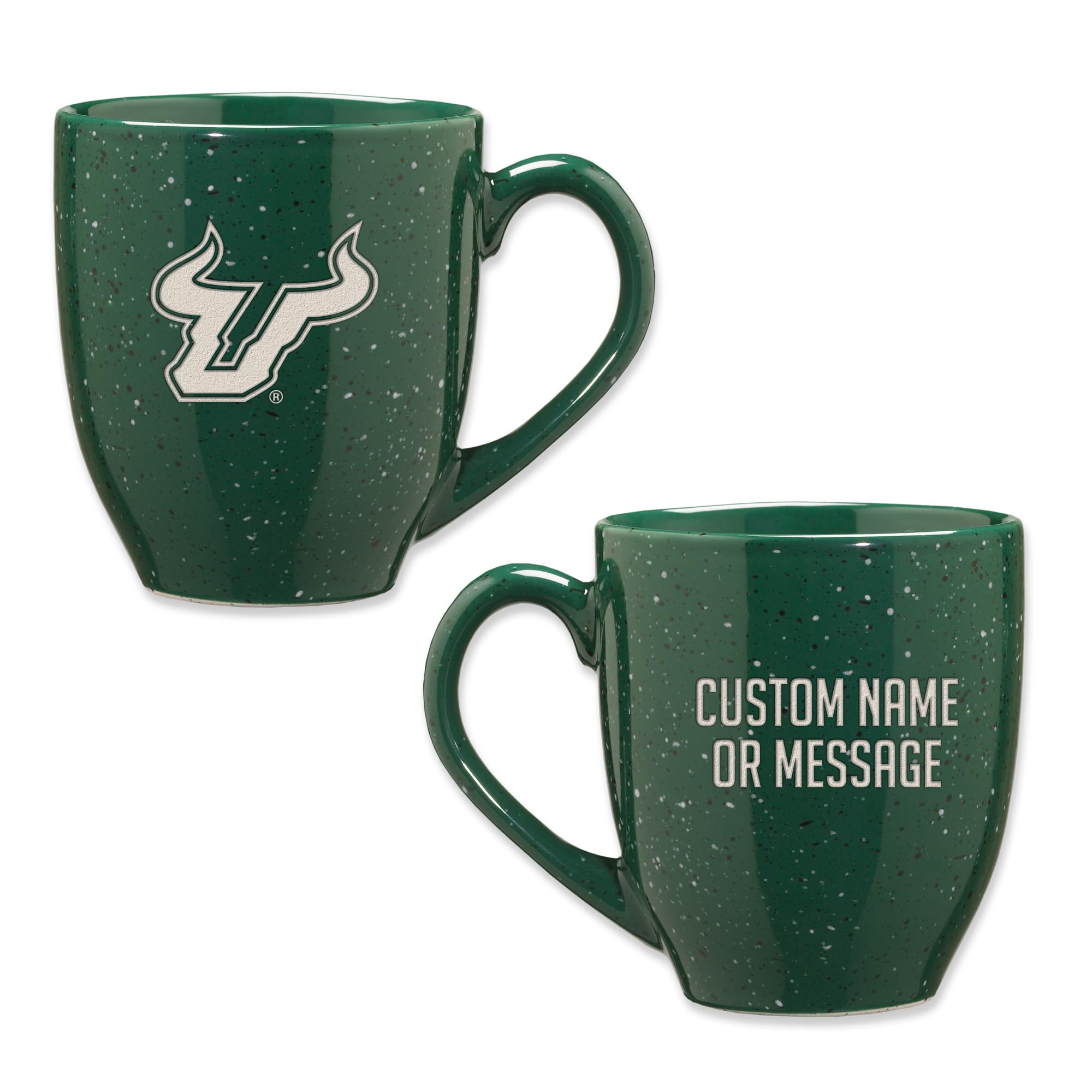 Rico Industries NCAA South Florida Bulls - USF Green Personalized 16 oz Team Color Laser Engraved Speckled Ceramic Coffee Mug