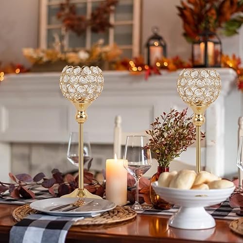 Miniatura 6 de VINCIGANT Juego de 2 portavelas de cristal dorado para chimenea, mesa auxiliar, decoración de bodas, hogar, Halloween, centros de mesa