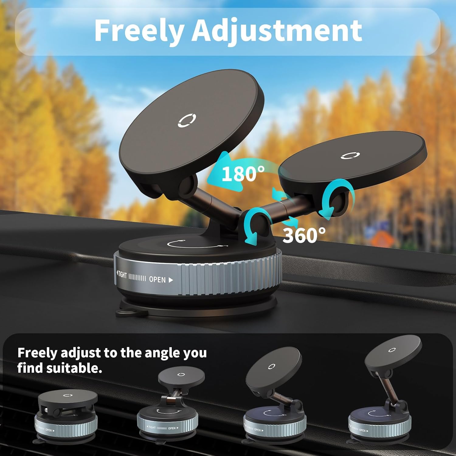 Wireless Car Charger - 15W Fast Wireless Charging Car Mount, 360° Adjustable Vacuum Magnetic Suction Phone Holders for Car, Magnetic Phone Holder for iPhone 17 16 15 14 13 12 - Image 6