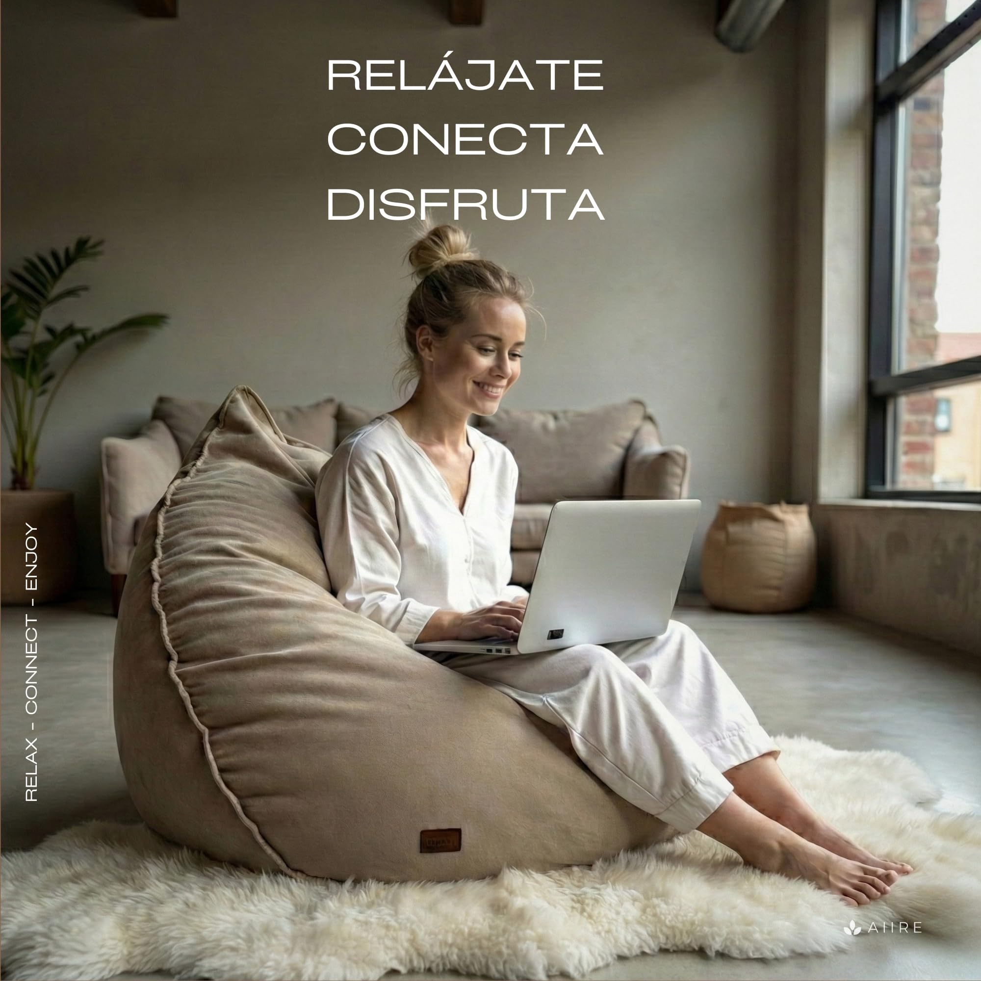 Aiire Puff Salón XXL de Diseño - Sillón Puff con Relleno Incluido - Sofá Puf Gigante de Interior en Algodón Premium - Bean Bag Chair Moderno para Adultos y Habitación Juvenil Gris [100x100x90]