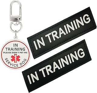 Service Dog in Training Patch, in Training Tag, Removable to Collar, Harness (Black Patch-Medium-1.18 x 4.33)