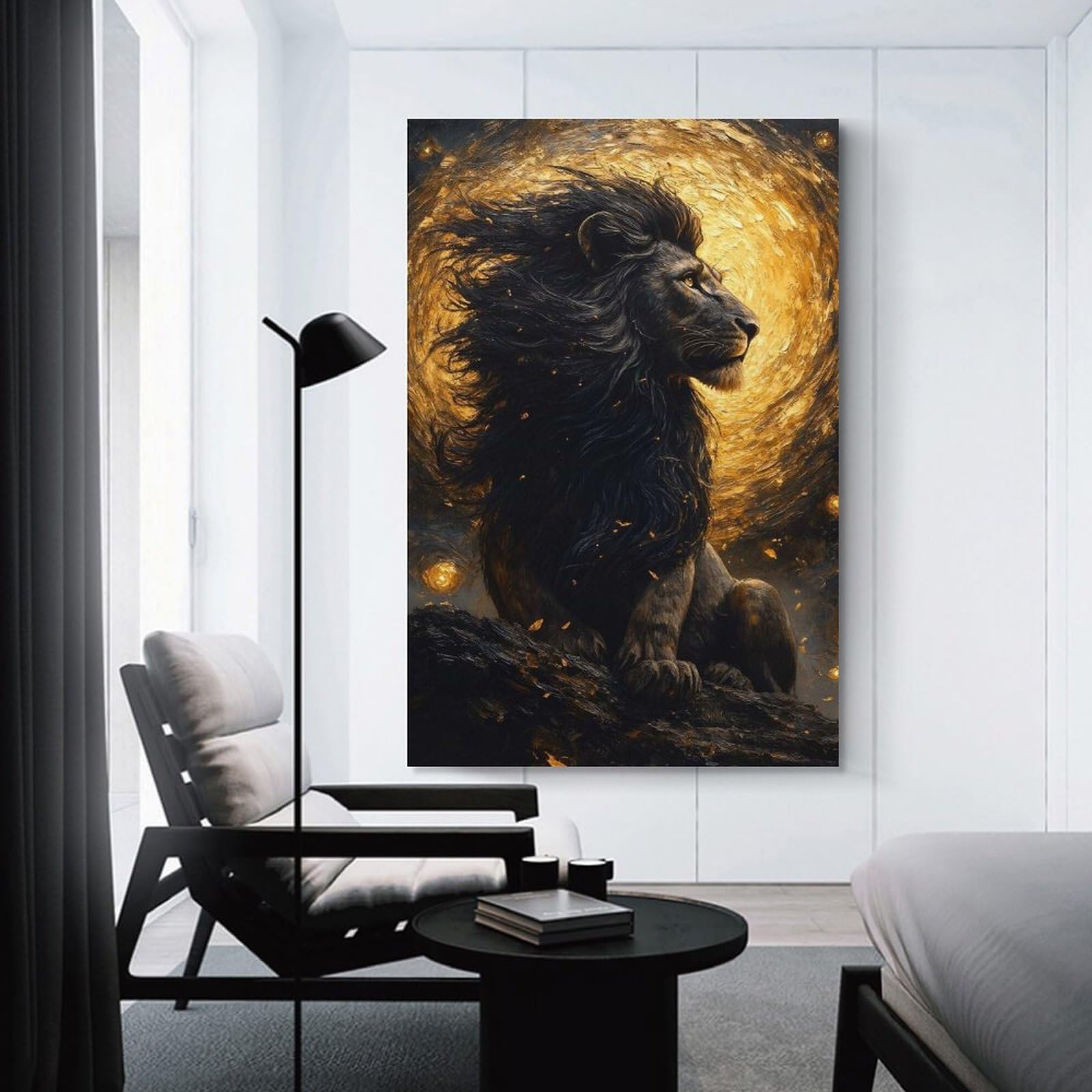 Junmoney Unframe-Style-4-1 Lion In Golden Light Canvas Wall Decor, 20X30inch(50X75cm), For Home Walls, Creative Rooms Or Shared Spaces, Stylish Home Artwork For Focal Walls