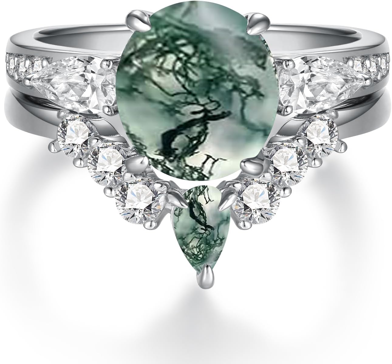 Stackable Rings for Women 925 Sterling Silver Moss Agate Ring Stack Rings Silver Stacking Rings Jewelry Gift for Women