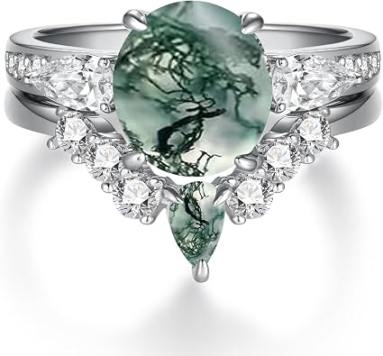 Stackable Rings for Women 925 Sterling Silver Moss Agate Ring Stack Rings Silver Stacking Rings Jewelry Gift for Women