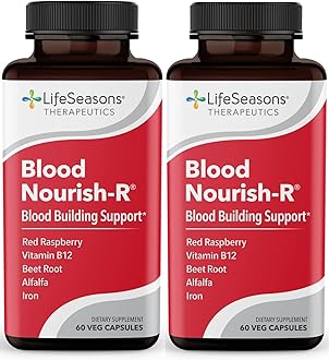 LifeSeasons Blood Nourish-R - Iron Supplement - Non Constipating - Supports Anemia, Fatigue, Paleness & Dizziness - Blood Building - Iron, Alfalfa, Raspberry & Vitamin B-12-60 Capsules (Pack of 2)