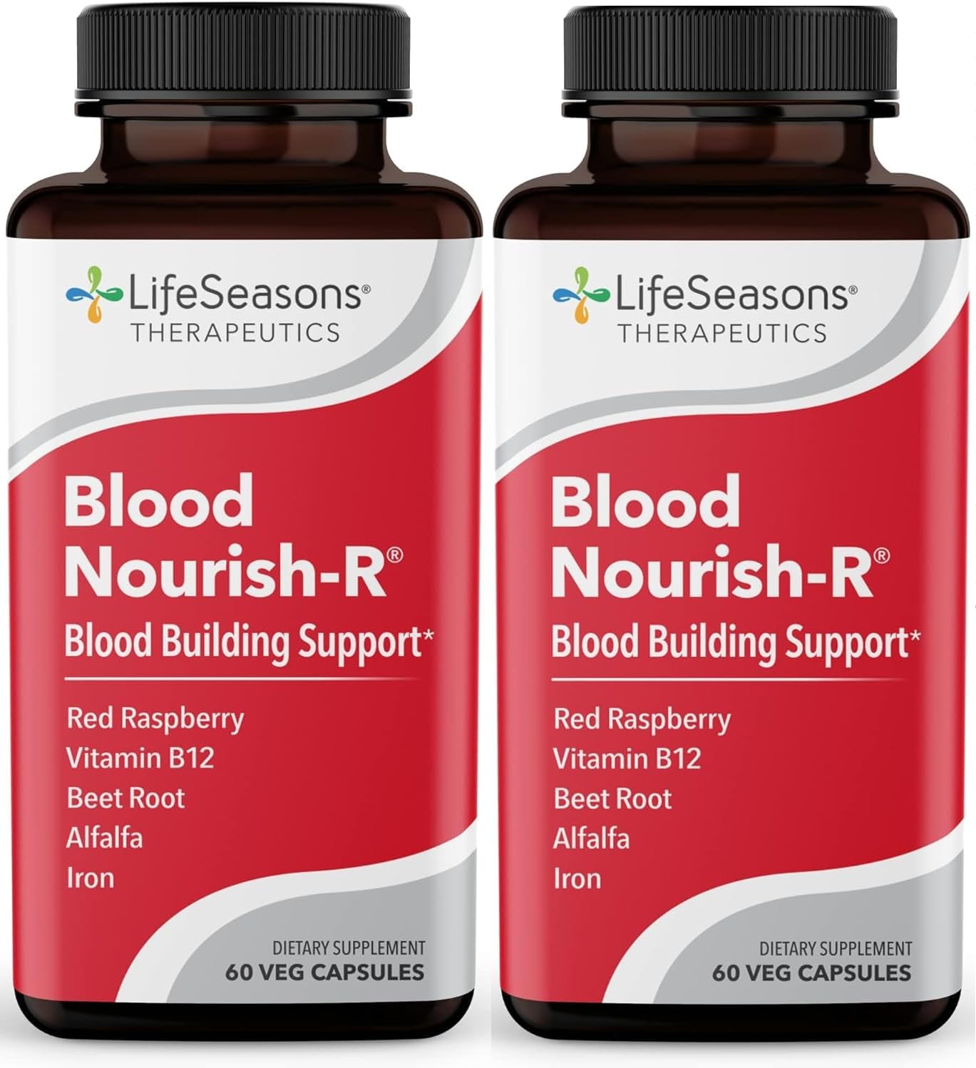 Blood Nourish-R - Iron Supplement - Non Constipating - Supports Anemia, Fatigue, Paleness & Dizziness - Blood Building - Iron, Alfalfa, Raspberry & Vitamin B-12-60 Capsules (Pack of 2)