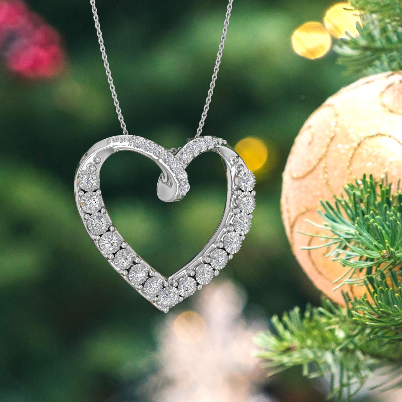 FINEROCK 925 Sterling Silver or in 18K Yellow Gold over Sterling Silver Diamond Heart Pendant Necklace (0.15 Carat)