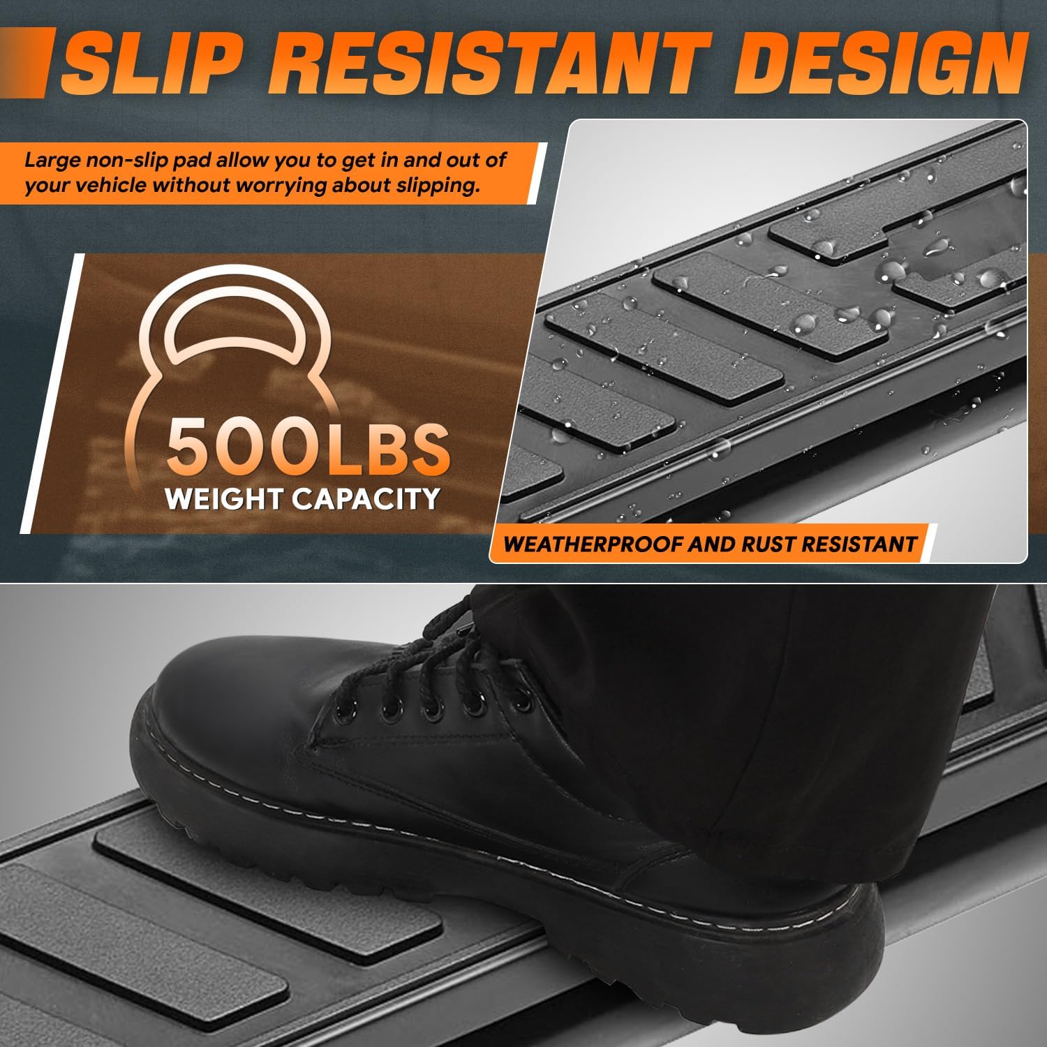 5 in. OD Oval Black Steel Side Step Nerf Bar Compatible with 19-20 Ram 1500 Quad/Extended Cab CAAP-STEPS5O-946BK