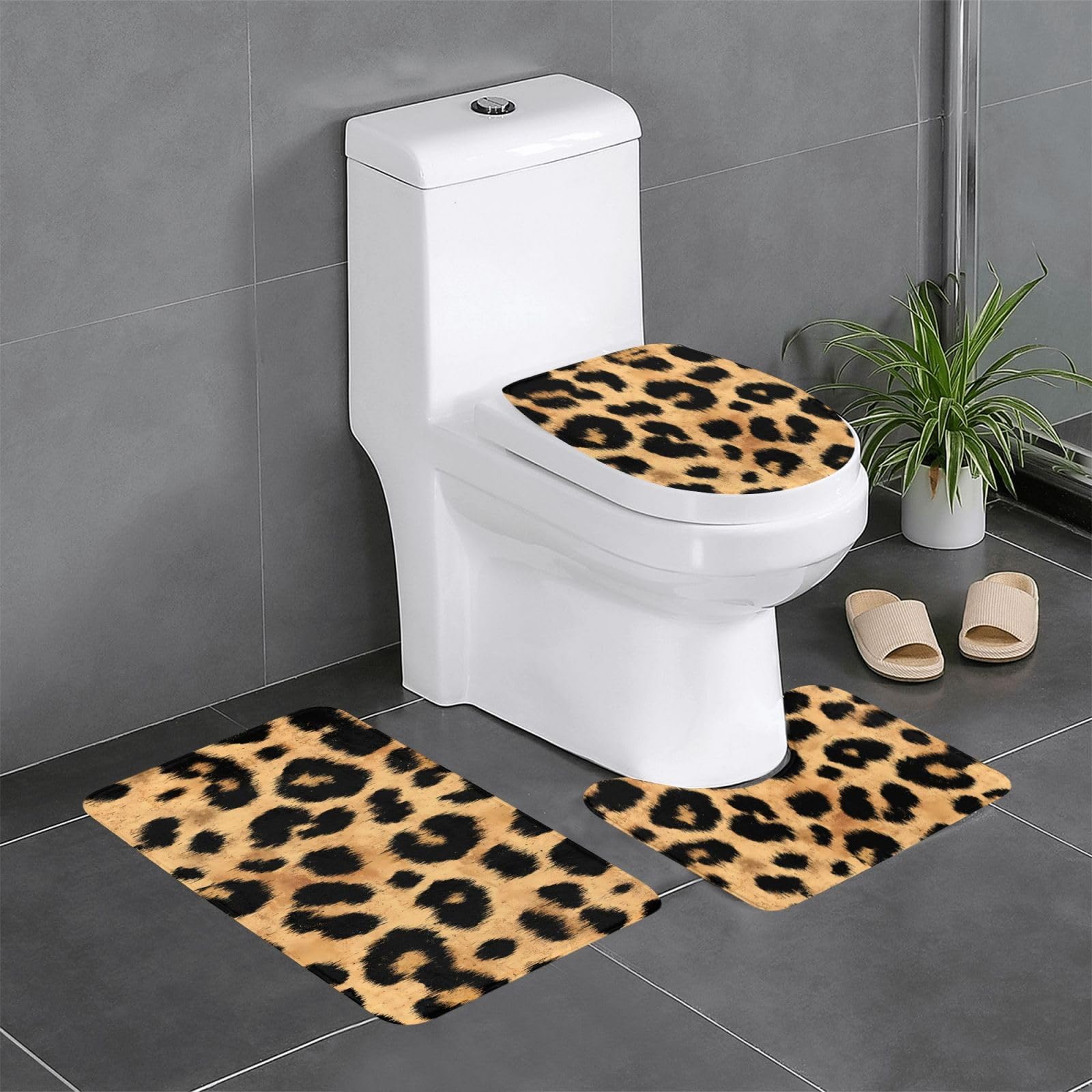 Tapis de bain léopard antidérapants : lot de 3 pour une sécurité élégante