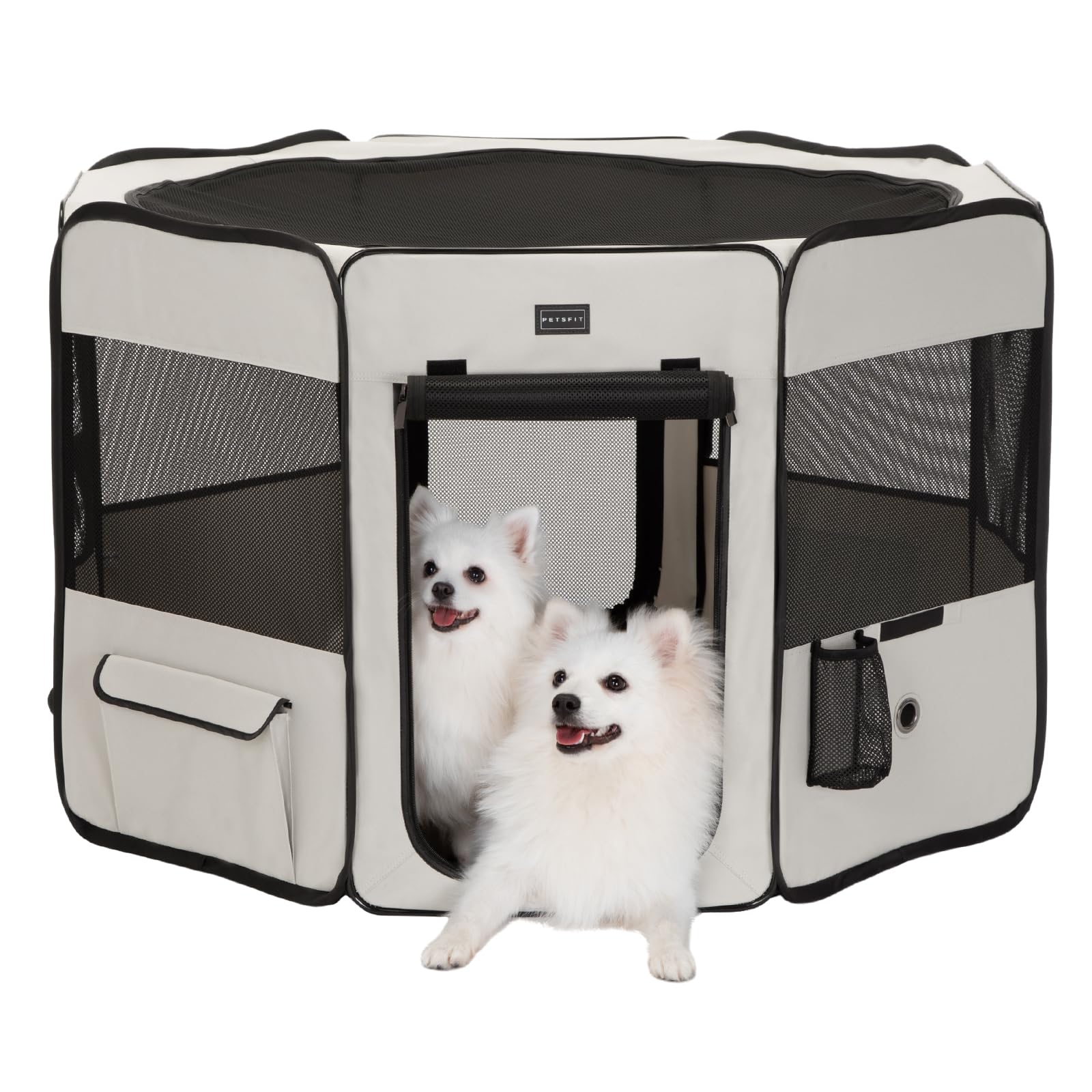 Petsfit Dog Playpen, 45.5" Diameter Foldable Large Indoor Outdoor Portable Pet Playpen with Zipper Carrying Case, Top Cover Global Recycled Standard Global Recycled Standard Global Recycled Standard