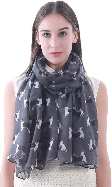 Lina & Lily Border Collie Dog Print Large Scarf Shawl