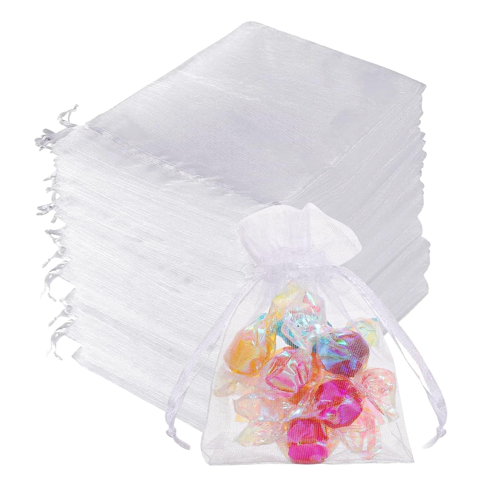 Quelcc 100 Stück 7x9 cm Organza Säckchen mit Kordelzug - Hochwertig Transparent