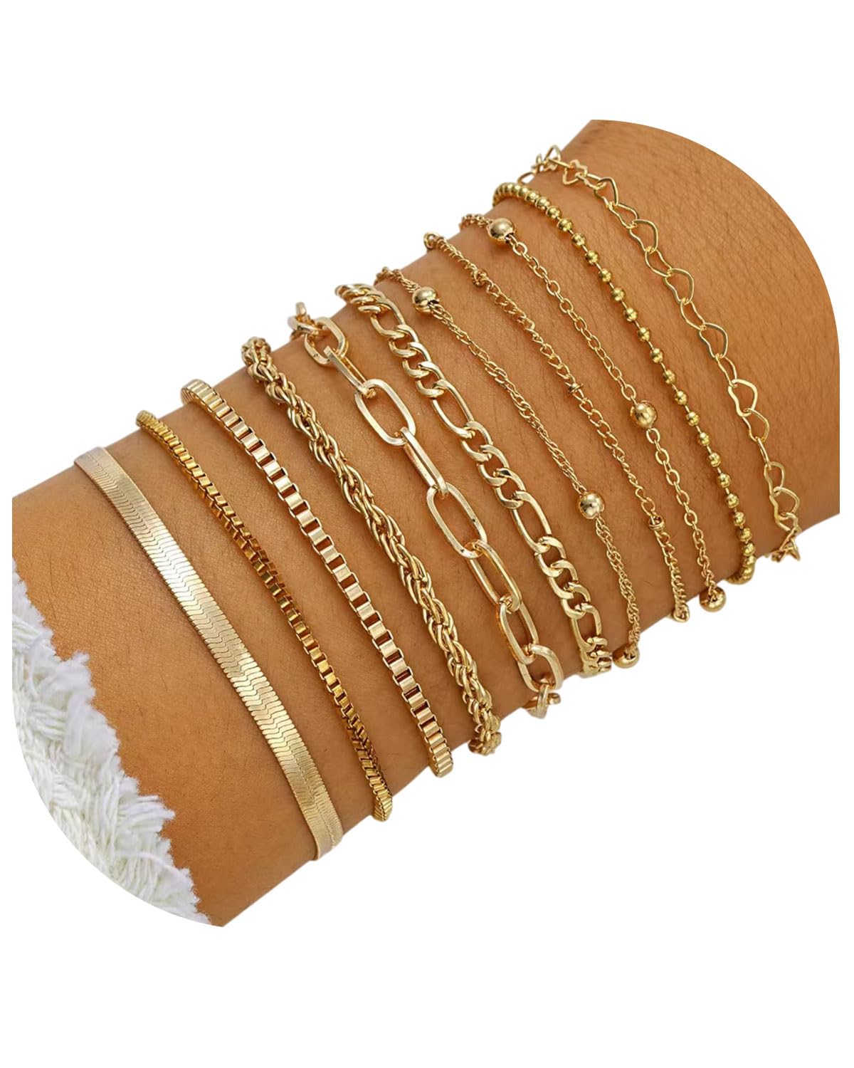 MOPZIJA 11pcs Delicado brazalete para mujer, Pulsera Mujer Acero Inoxidable Pulseras en Oro de Cadena de Serpiente Pulsera Ajustable Apilables Pulseras para Mujer, Simple y Filigrana, Oro