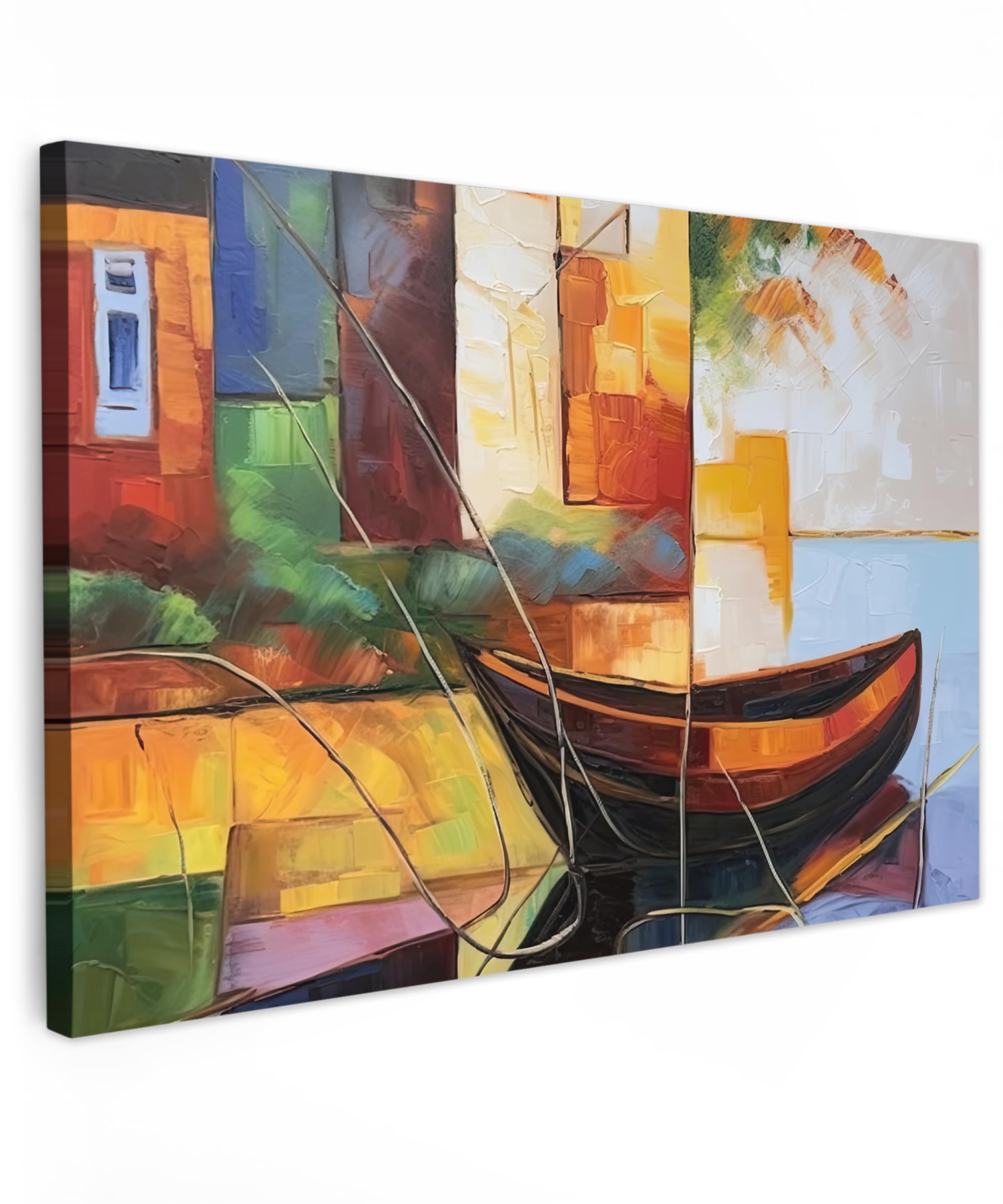 MuchoWow© Canvas Wall Art 35"x24" / 90x60 cm Home Decor Paintings for Living Room Decorations Gifts Hallway Abstract - Art - Boat - Colours