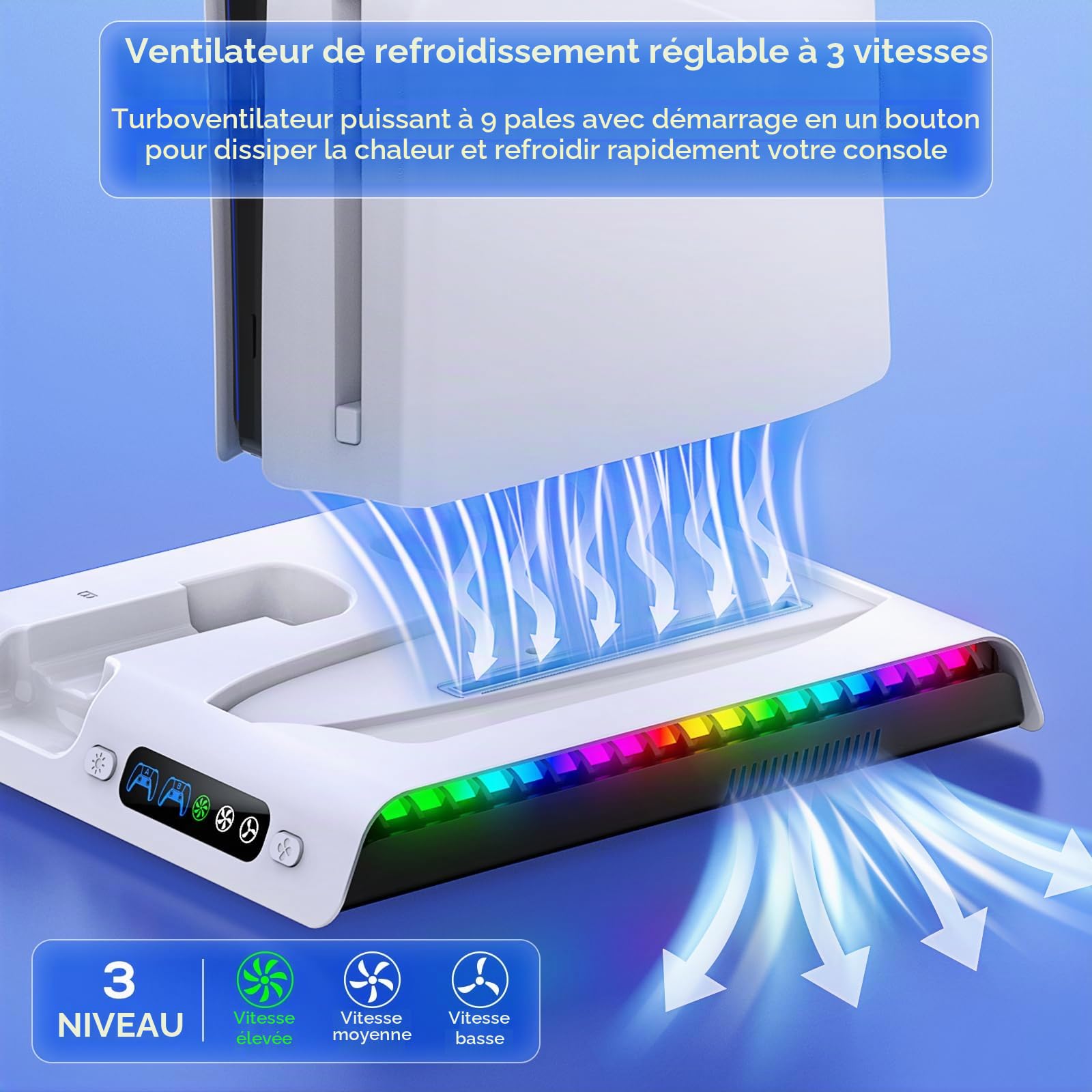 RGB Support de Refroidissement pour PS5 Slim avec Station de Charge