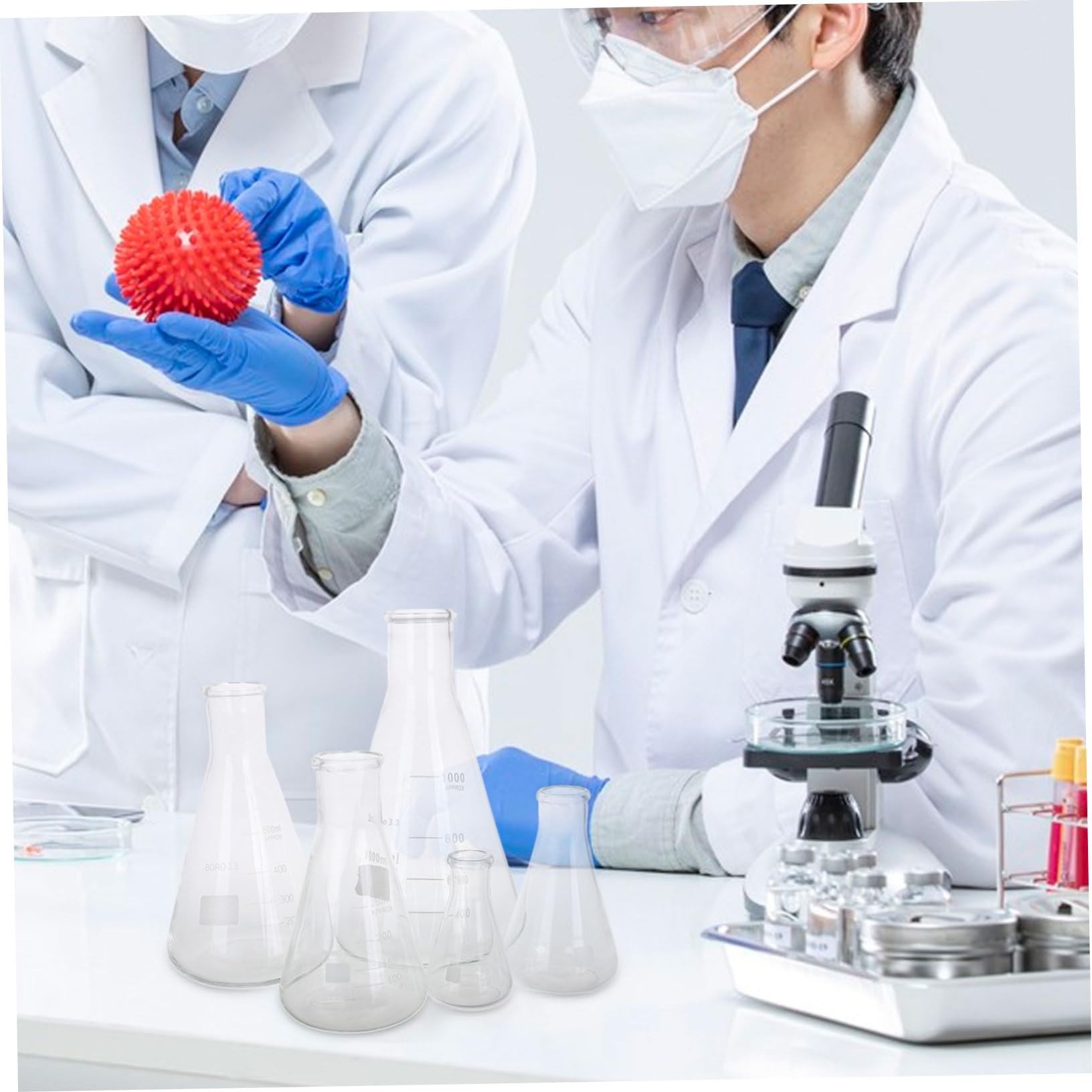 iplusmile Juego de 5 Matraces de Vidrio de Borosilicato Erlenmeyer Base Triangular y Capacidad de 50 Ml a 1 L, Alta Resistencia Térmica y Fácil Vertido para Laboratorio