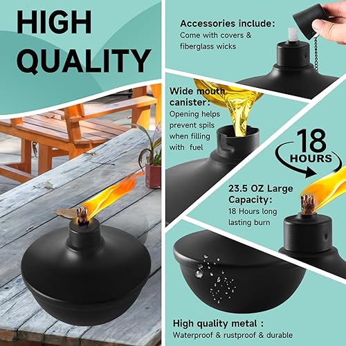 Miniatura 2 de Paquete de 6 antorchas de metal para mesa, 23.5 onzas de citronela para exteriores, linterna recargable con mechas y cubiertas para fiestas,