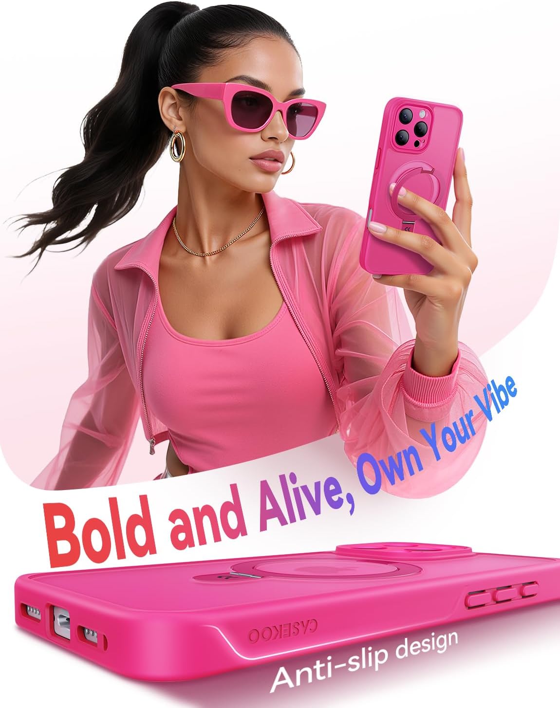 CASEKOO Upgraded Full Camera Protection for iPhone 16 Pro Max Case with Magnetic Invisible Stand [Compatible with MagSafe] [Military Grade Protection] for iPhone 16 Pro Max Case Stand 6.9", Hot Pink - Image 7