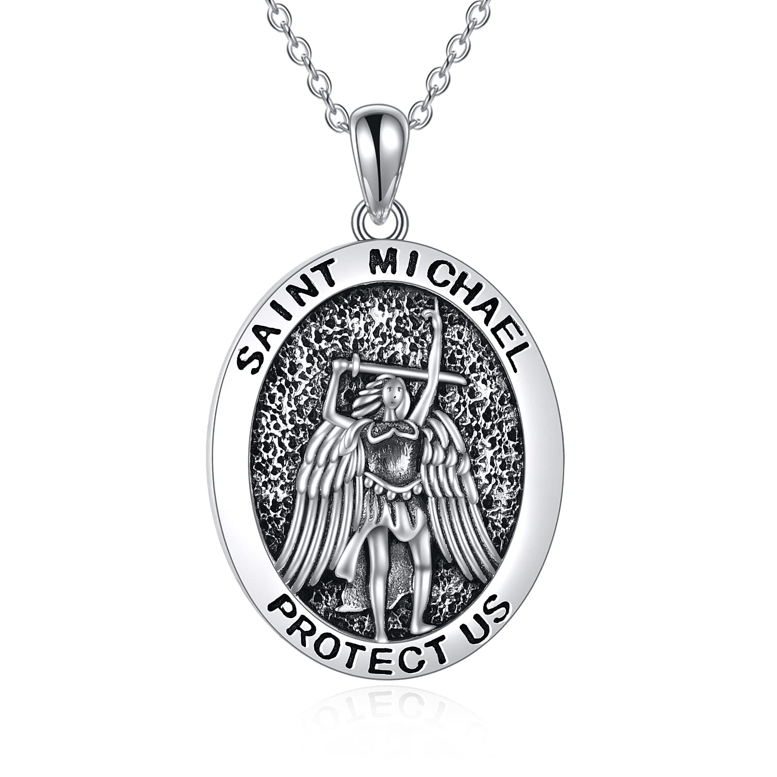 TOUPOP s925 Sterling Silver Saint Michael Necklace for Men St Michael Protect Us Pendant Jewelry for Women St Michael Medal Travel Gift Necklace for Boys Father Son Police Military