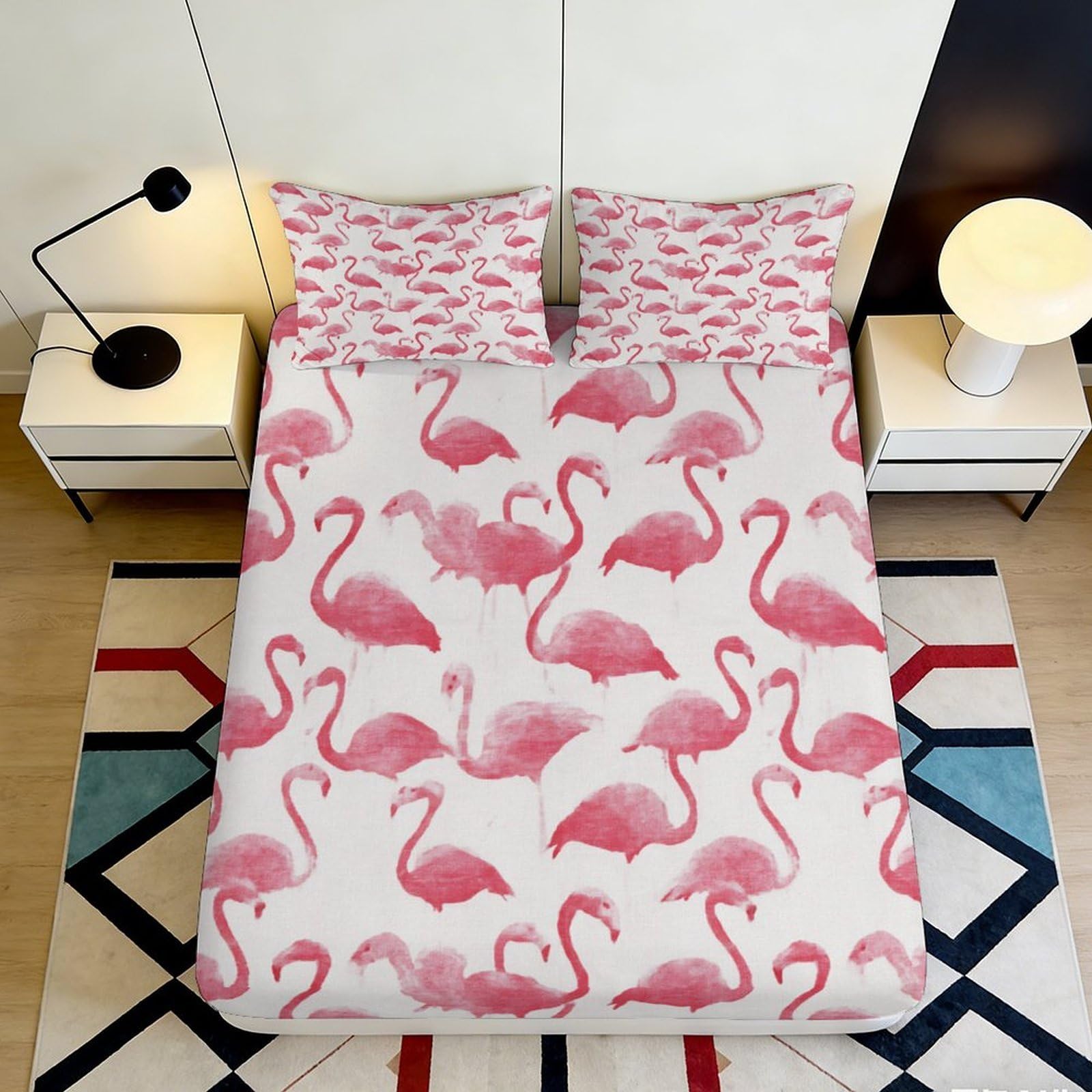 Pnayamiorkfel Style-4 3D Printed Pink Flamingo Fitted Sheet Microfiber Soft Bedroom Decor Watercolor Bird Bed Cover For Home Guest Room 90X200x25cm