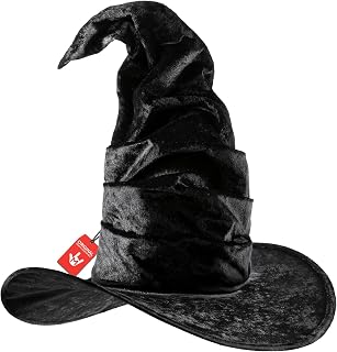 Morph Witch Hat, Black Ruched Wide-Brim for Witch Costume