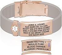 Vista 26 de Divoti Pulsera de identificación de alerta médica grabada personalizada, grabado láser de doble cara, pulsera de silicona, cierre de seguridad