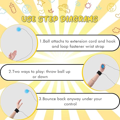 Miniatura 4 de Pelotas de muñeca de órbita ligera con cuerda elástica intermitente, juguetes LED de retorno, regalos de fiesta de cumpleaños para cumpleaños,
