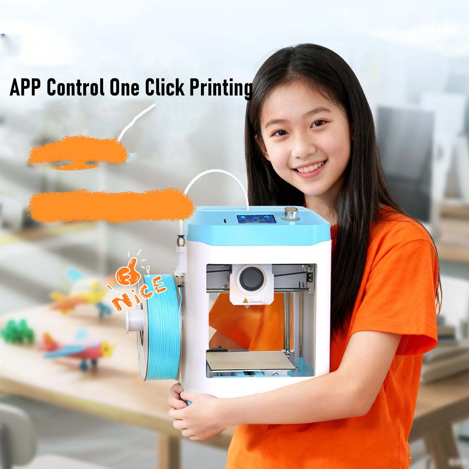 Fafeicy Mini Stampante 3D Completamente Assemblata con Livellamento Automatico, Stampa Silenziosa Ad Alta velocità 250 Mm/s, Controllo App WiFi per Principianti Bambini Scuola a Casa (Spina europea)