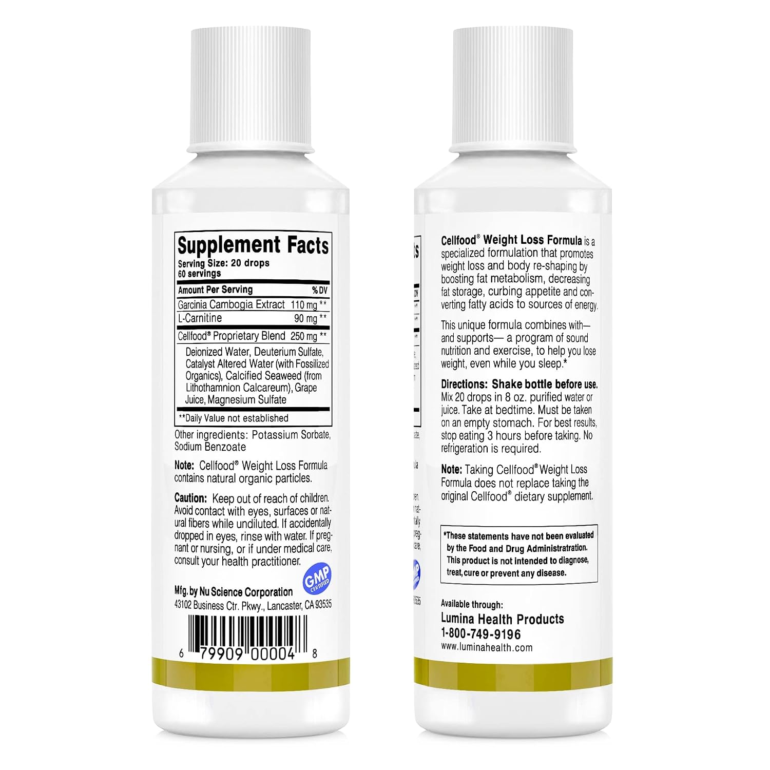 Cellfood Weight Loss Formula, 4 fl oz - with L-Carnitine & Garcinia Cambogia - Liquid Formula - Gluten Free, Non-GMO - 60-Day Supply