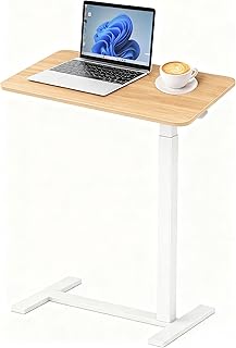 TWSAL Overbed Table Height Adjustable, Hospital Bed Table Rolling Computer Cart Standing Laptop Desk with Wheels Hospital Home Office (Fixed, White Oak, 28" W x 16" D)