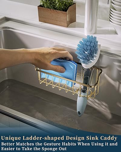 Miniatura 2 de Consumest Soporte de esponja para fregadero, soporte de esponja en forma de escalera para fregadero de cocina con 2 formas de instalación (tazas de