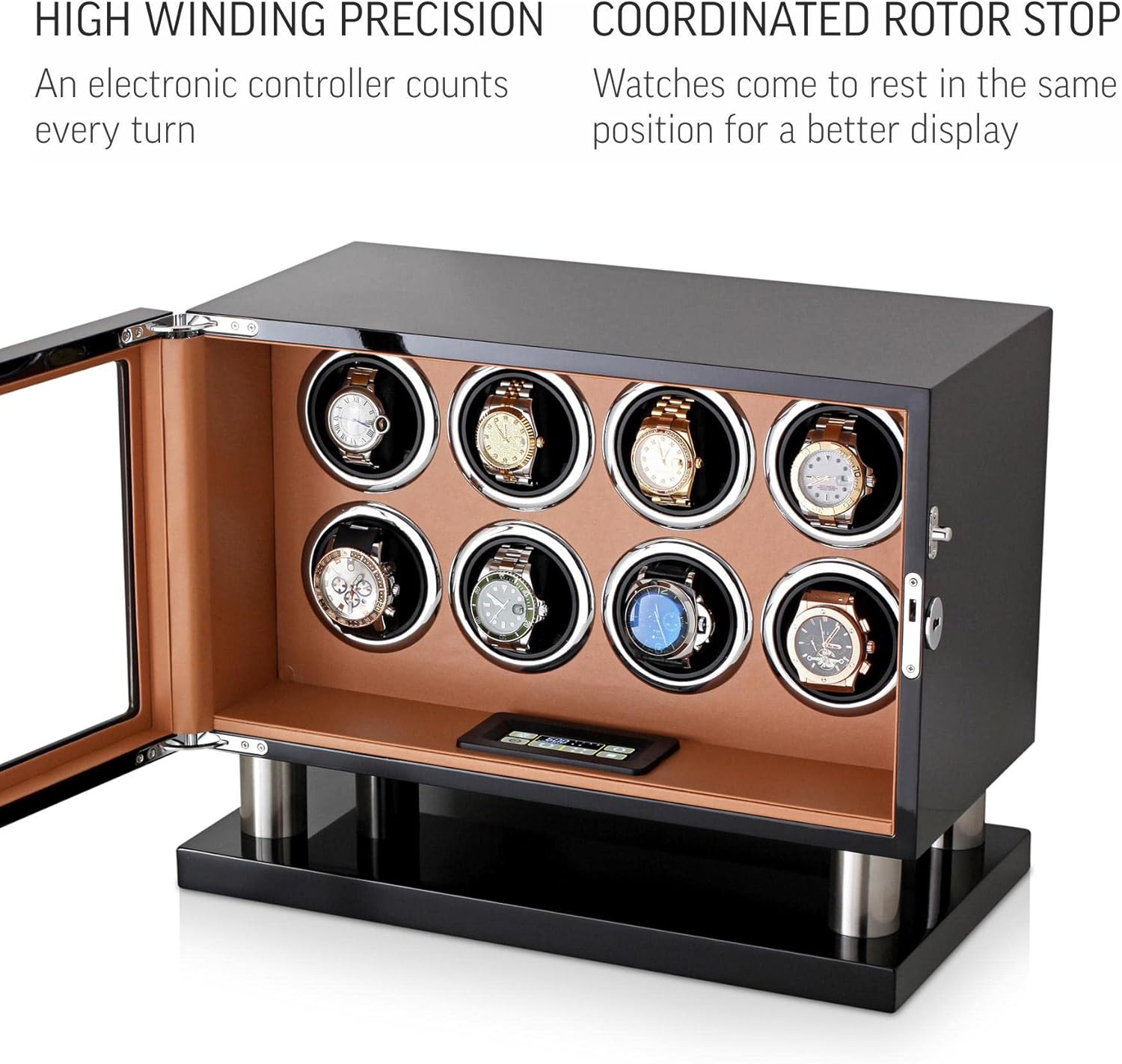 Watch Winder for 8 Automatic Watches with LED Backlight and