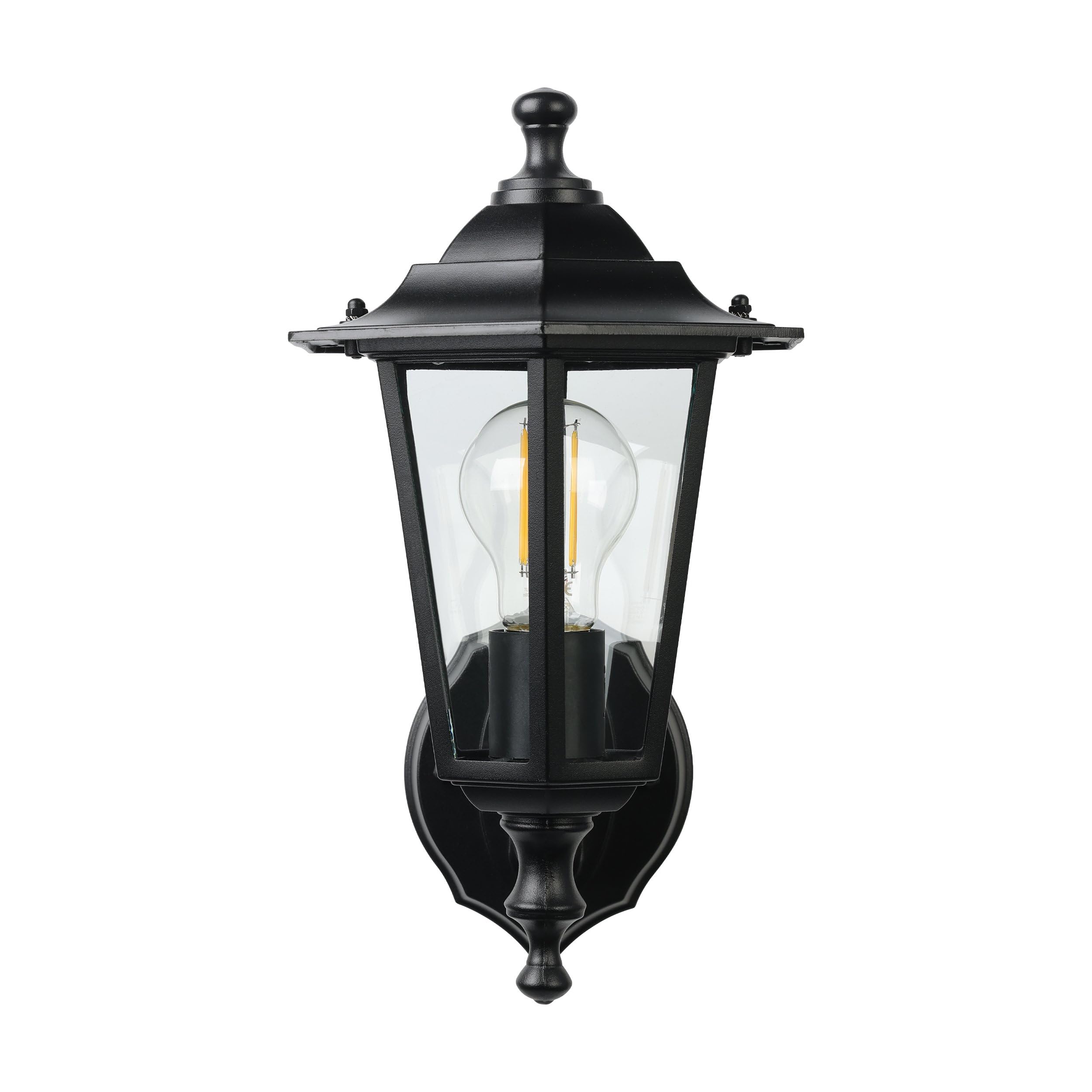 Eglo Laterna 4 Lámpara de pared para exterior de 1 foco, luz de pared de aluminio fundido en negro y cristal transparente, casquillo E27, IP44
