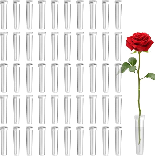 Xulisheng 100 PCS Flower Water Tubes Plastic Floral Water Tubes with Silicone Caps Reusable Plastic Flower Vials for Keeping Flower Plants Fresh Flower Arranging (2.8in)