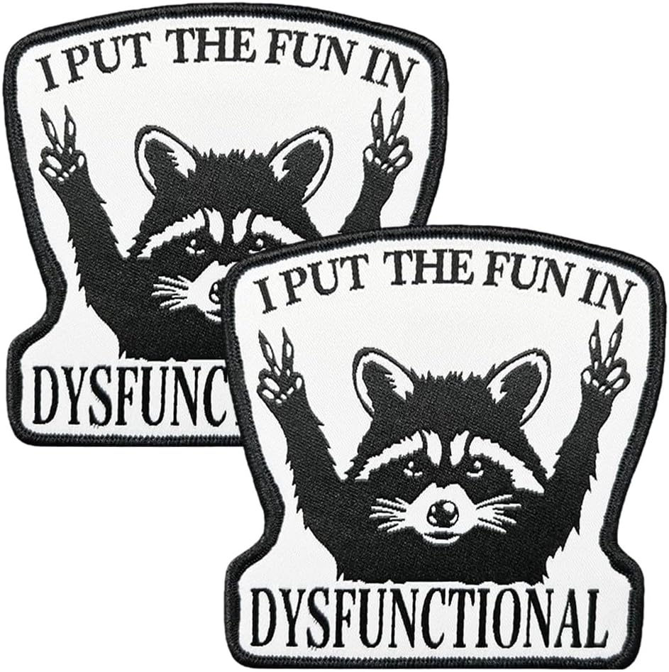2 PCS I Put The Fun in Dysfunctional Funny Tactical Morale Black Humor Sayings Hook & Loop Embroidered Applique Fastener Patch for Clothes, Uniform,Backpacks, Hats, Bags,Dog Vest/Harness