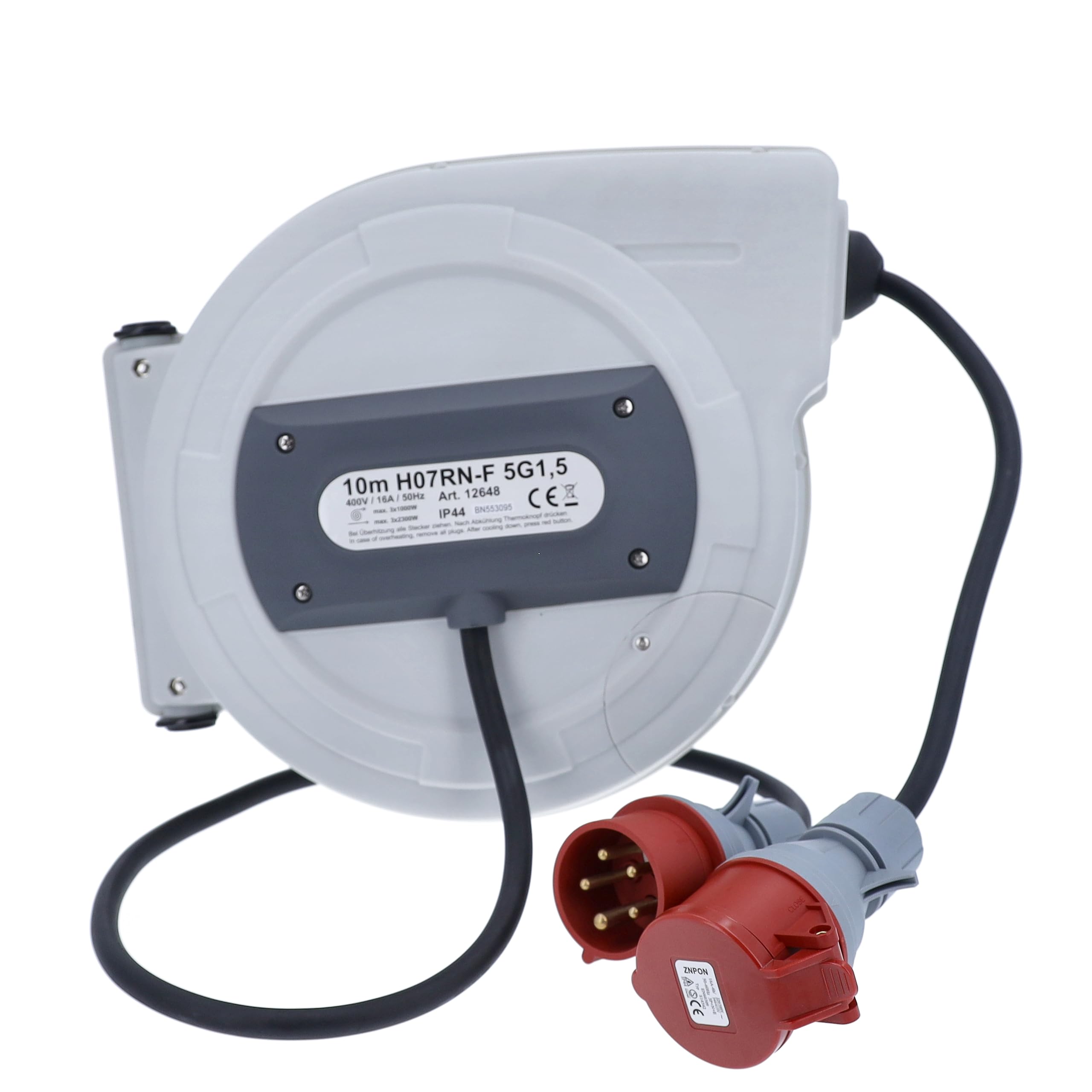 as - Schwabe avvolgicavo automatico CEE 10 m, 180° orientabile, montaggio a parete o soffitto, rimovibile uso mobile, 400 V, 16 A, 5 poli, IP44 esterno