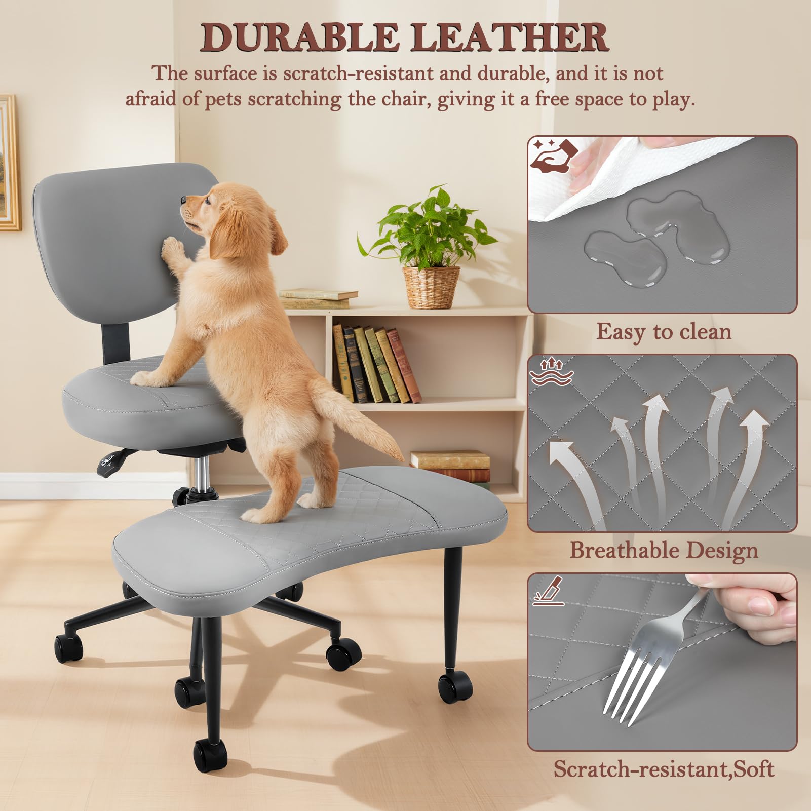 Silla de oficina ergonómica con patas cruzadas, silla de escritorio giratoria de 360° con reposapiés, silla de meditación de altura ajustable, asiento de piel sintética, silla multiposición