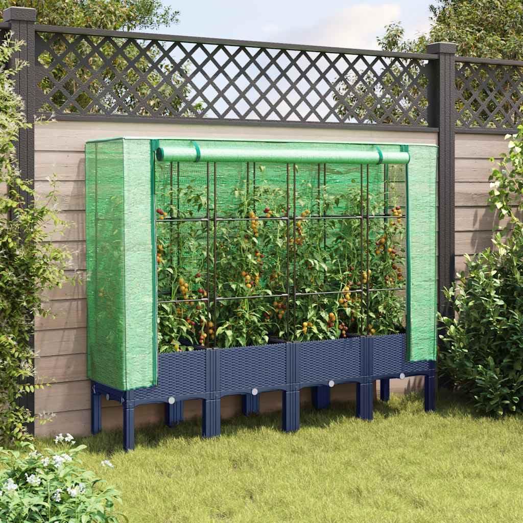 Jardinera con accesorio de invernadero en aspecto de ratán, 160 x 40 x 140 cm, resistente a la intemperie, para balcón, jardín, terraza, con accesorio impermeable, ideal para hierbas