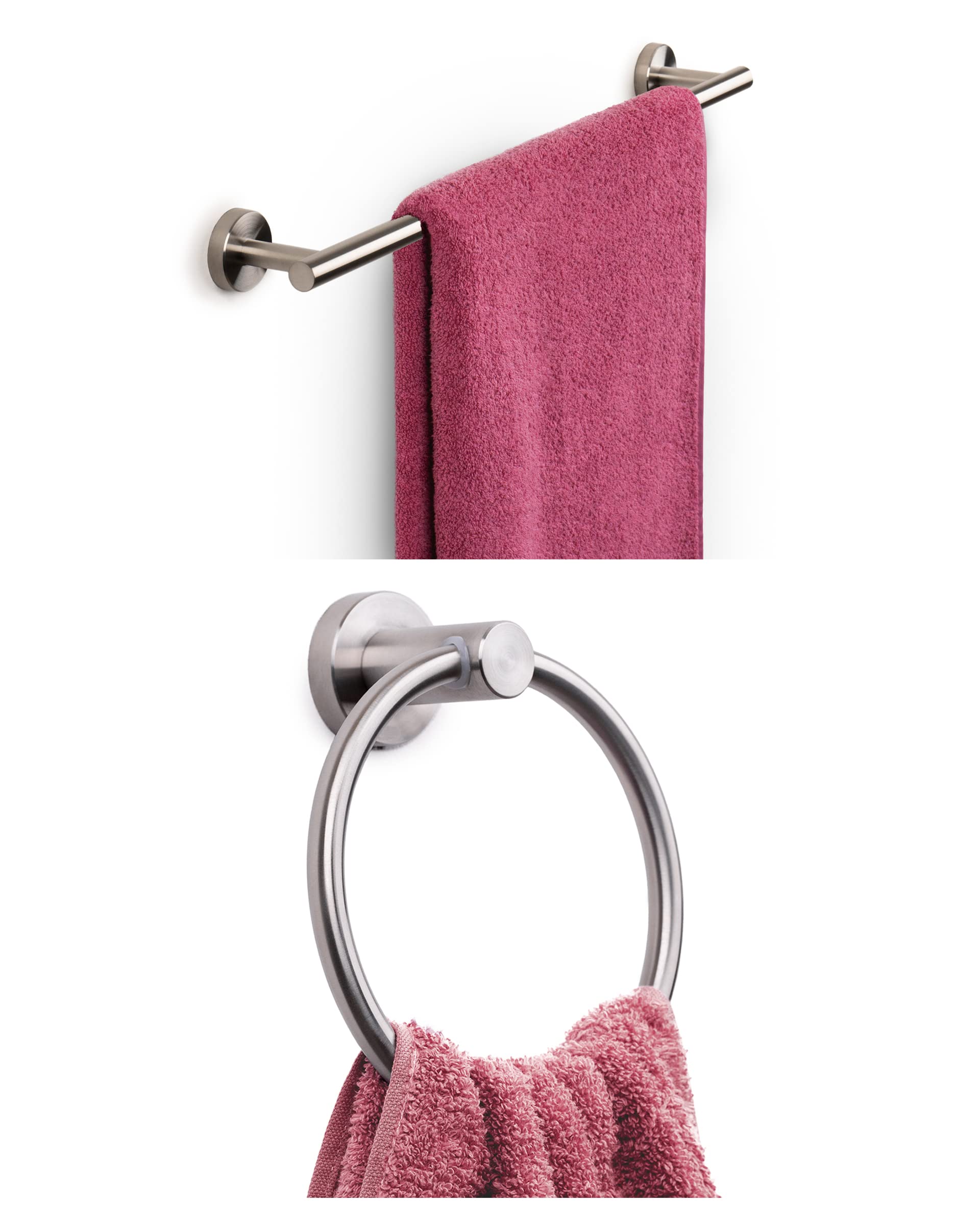 MARMOLUX ACCBrushed Steel Towel Ring - Modern Hand Towel Holder for Bathroom Wall and Towel Bar - 24 inch Bathroom Towel Holder