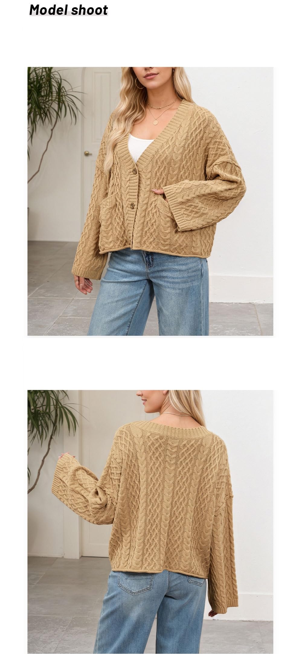 Cardigan Mujer Invierno,Cárdigans Extragrandes para Mujer Tops De Manga Larga Suéteres Holgados De Punto Grueso para Otoño Abrigos Suéter De Cable Aran Chaqueta Informal De Punto con Frente Abie