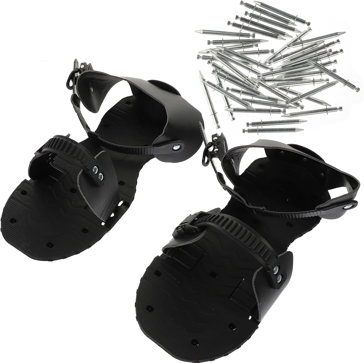 Lawn Aerator Shoes with Adjustable Straps and Pu Sole, Spiked Sandals for Grass Aerating in Garden and Patio, Black One Pair Gardening Turf Aerator Footwear