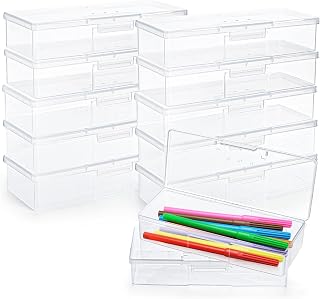 ZOOFOX 12 Pack Plastic Nail Storage Box, Stackable Pencil Case with Hinged Lid and Snap Closure, Clear Rectangle Box for Organizing Manicure Pedicure Kit, Crayon, Beads, Jewelry, Office Supplies
