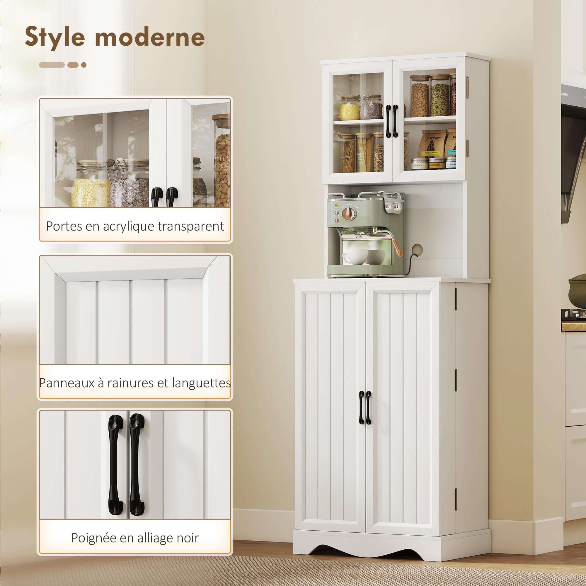 HOMCOM Buffet Haut Cuisine 4 Portes Plan de Travail 60x39,5x179,6cm Blanc
