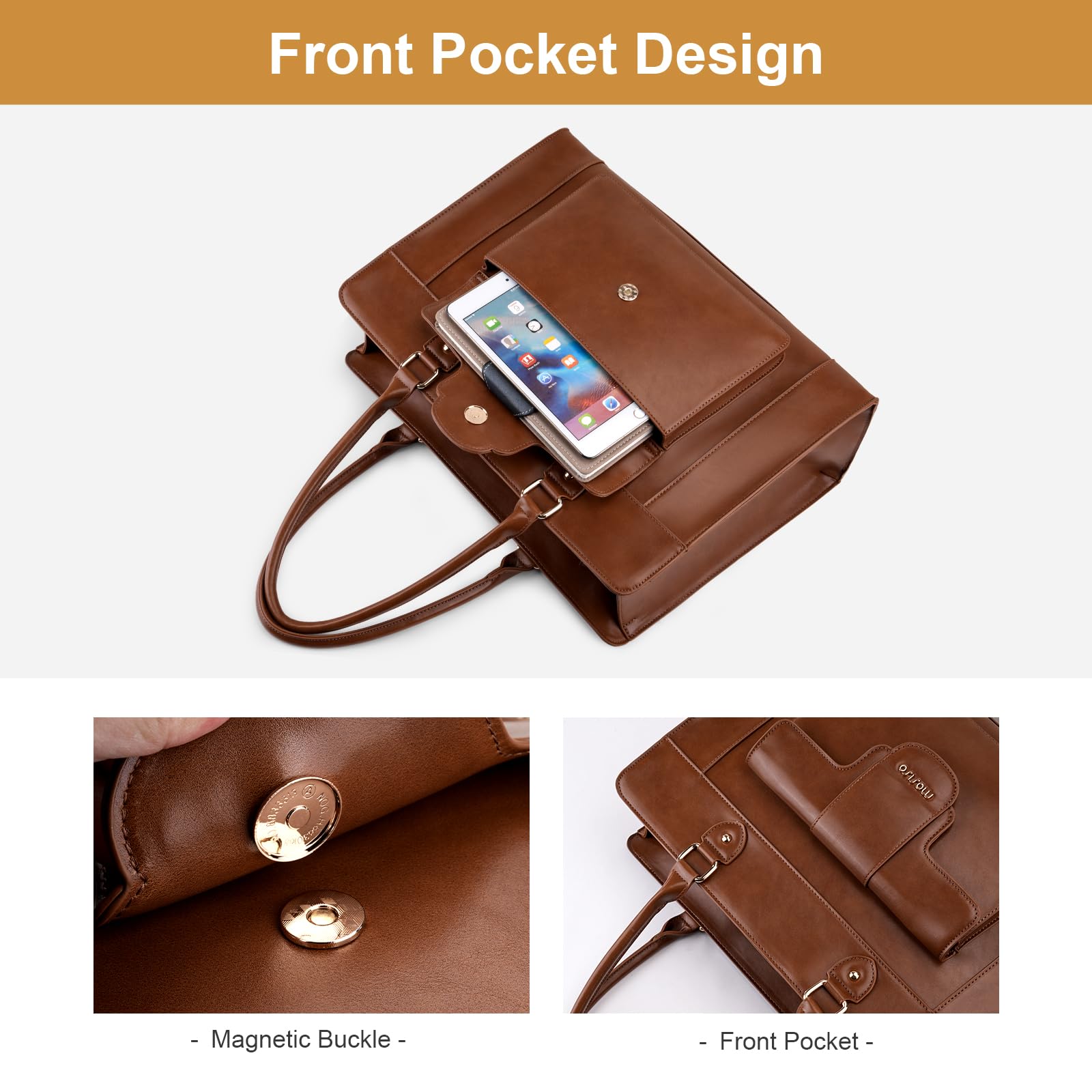 MOSISO Borsa a Tracolla Laptop Donna, 15,6 Pollici Borsa a Tracolla Pelle PU con Scomparto per Laptop Impermeabile di Grande Capacita per Insegnanti, Universita, Lavoro, Ufficio, Marrone